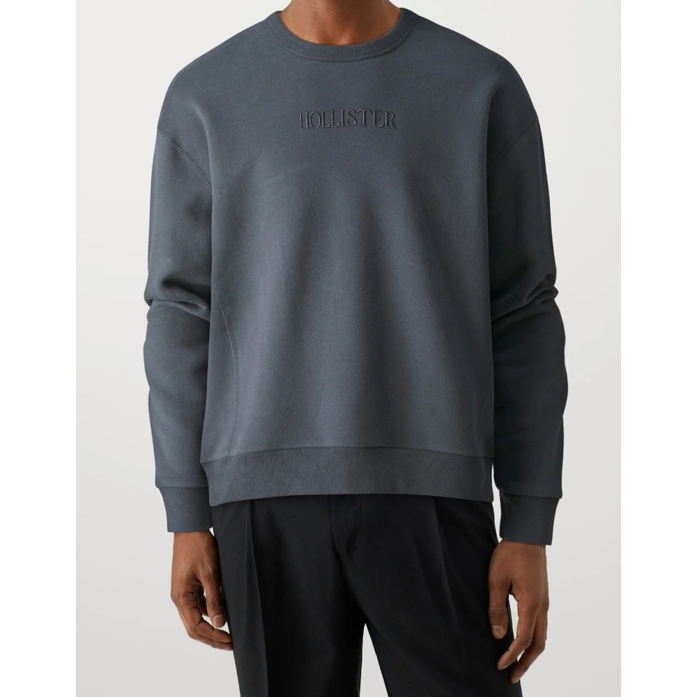 Hollister Crew Neck‎ Sweatshirt Mens Large Gray Relaxed Fit Pullover Tech Logo